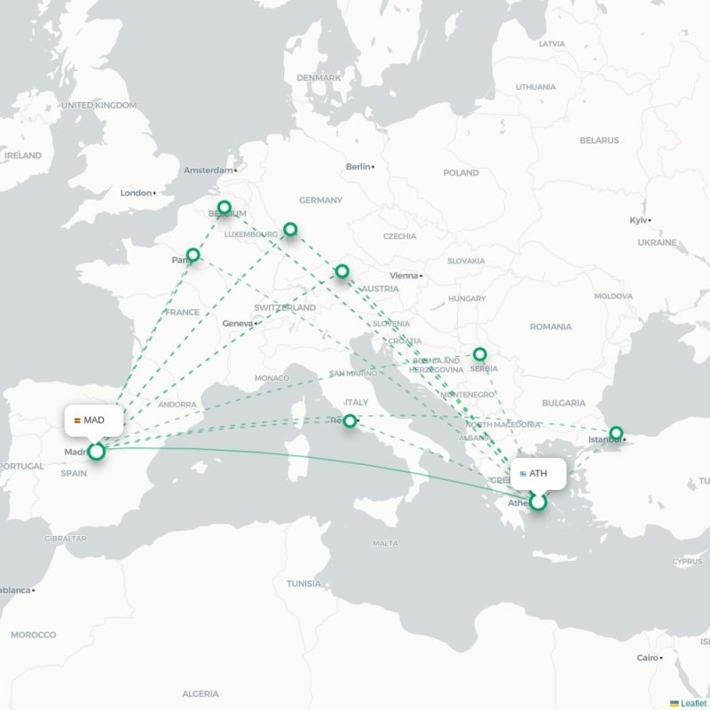 ATH - MAD route map