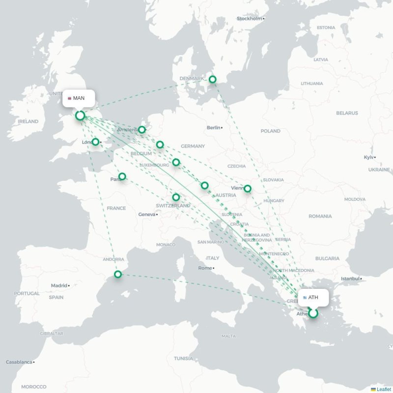 ATH - MAN route map