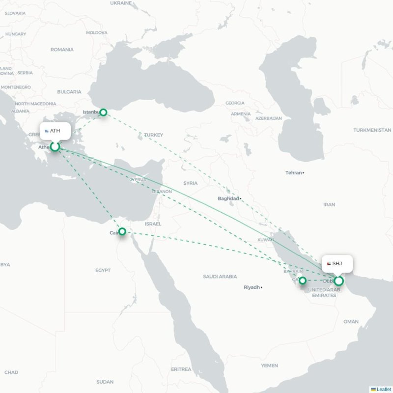 ATH - SHJ route map