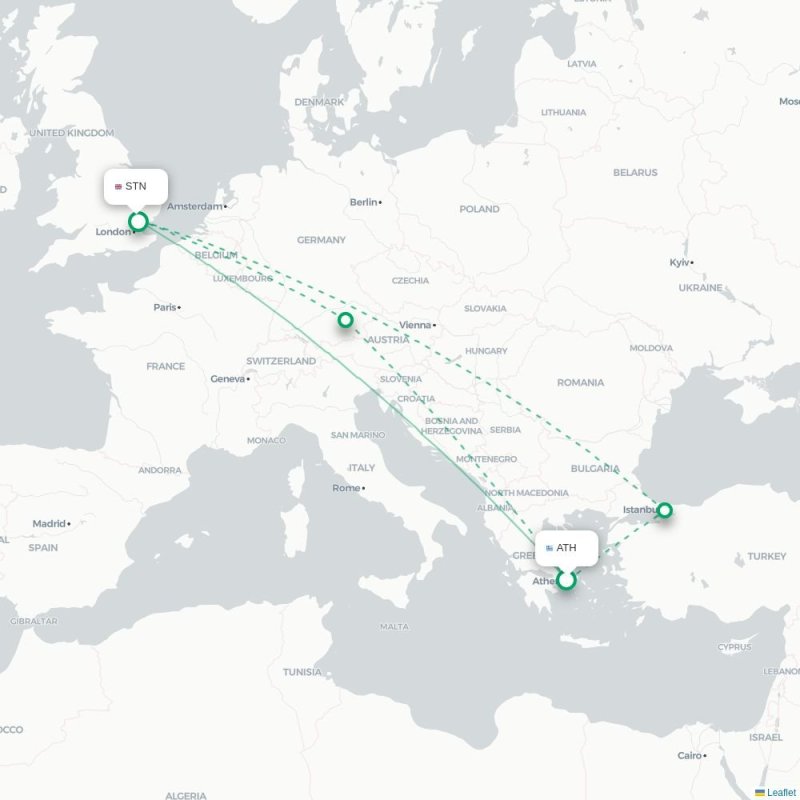 ATH - STN route map