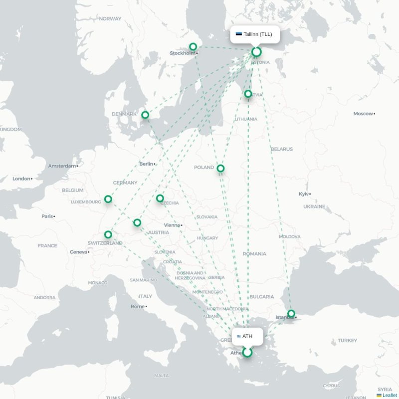 ATH - TLL route map