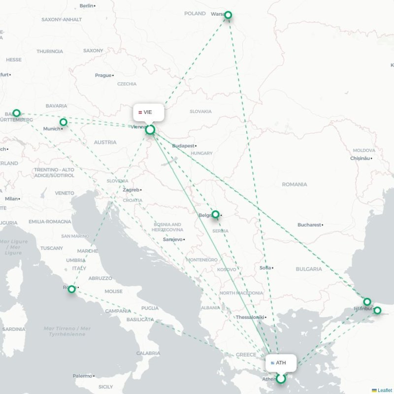 ATH - VIE route map