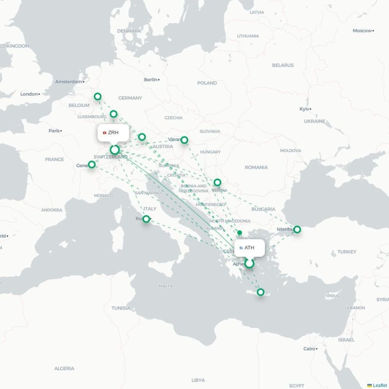 ATH - ZRH route map