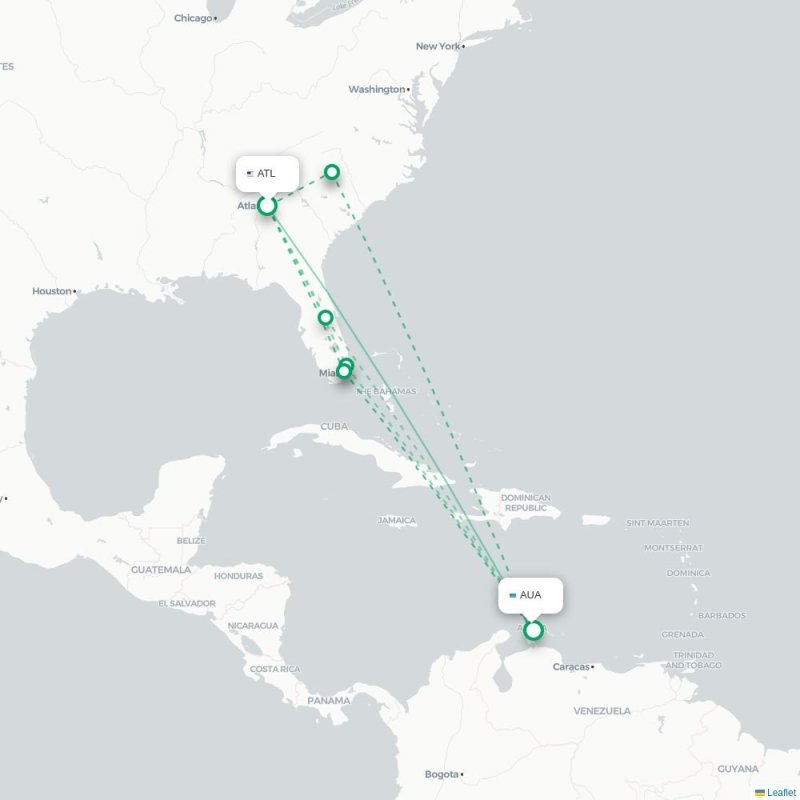ATL - AUA route map