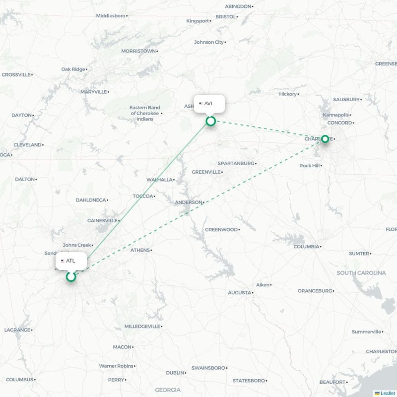 ATL - AVL route map