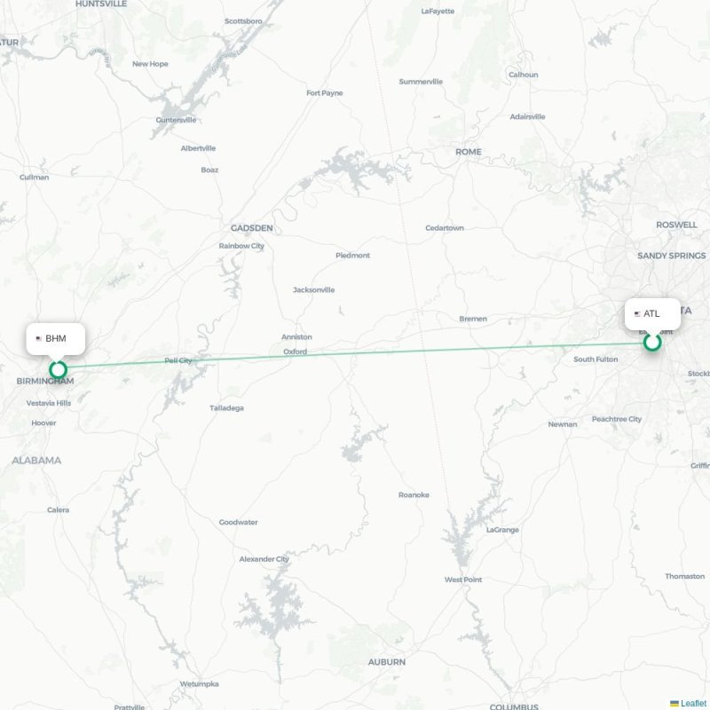 ATL - BHM route map