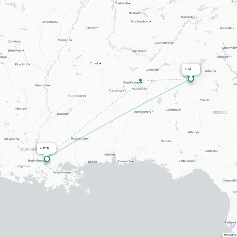 ATL - BTR route map