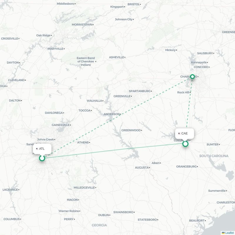 ATL - CAE route map