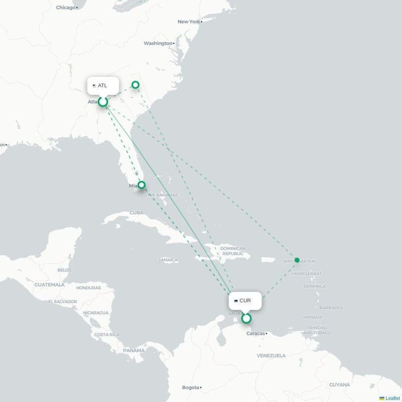 ATL - CUR route map