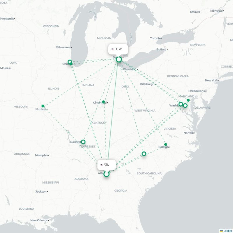ATL - DTW route map