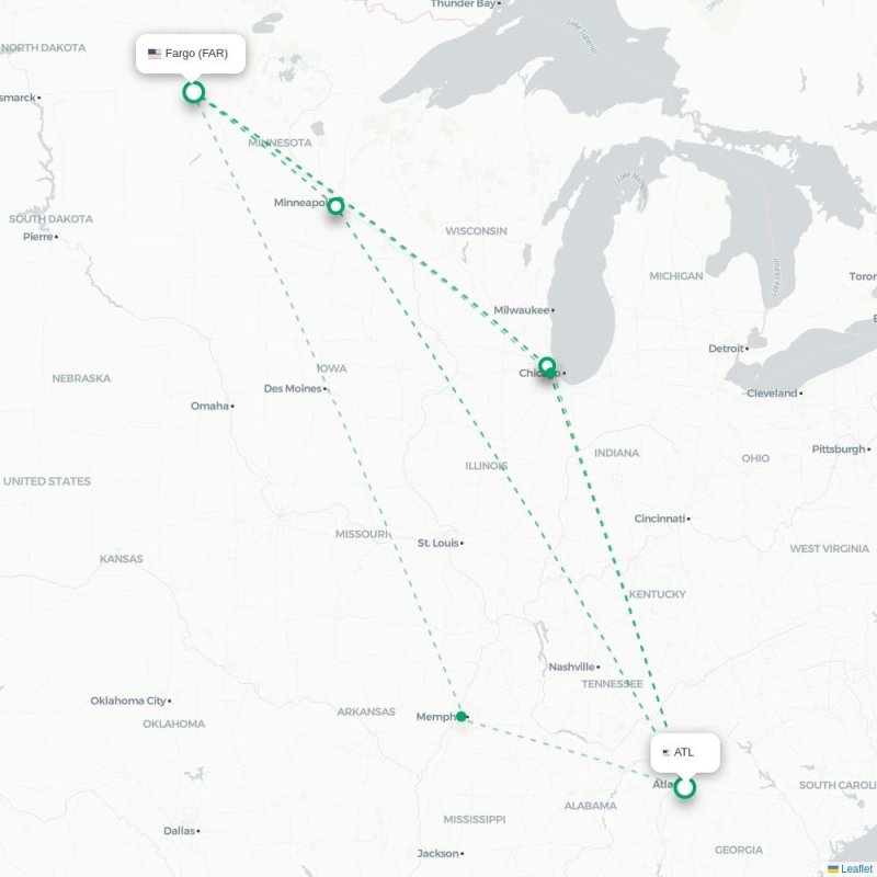 ATL - FAR route map