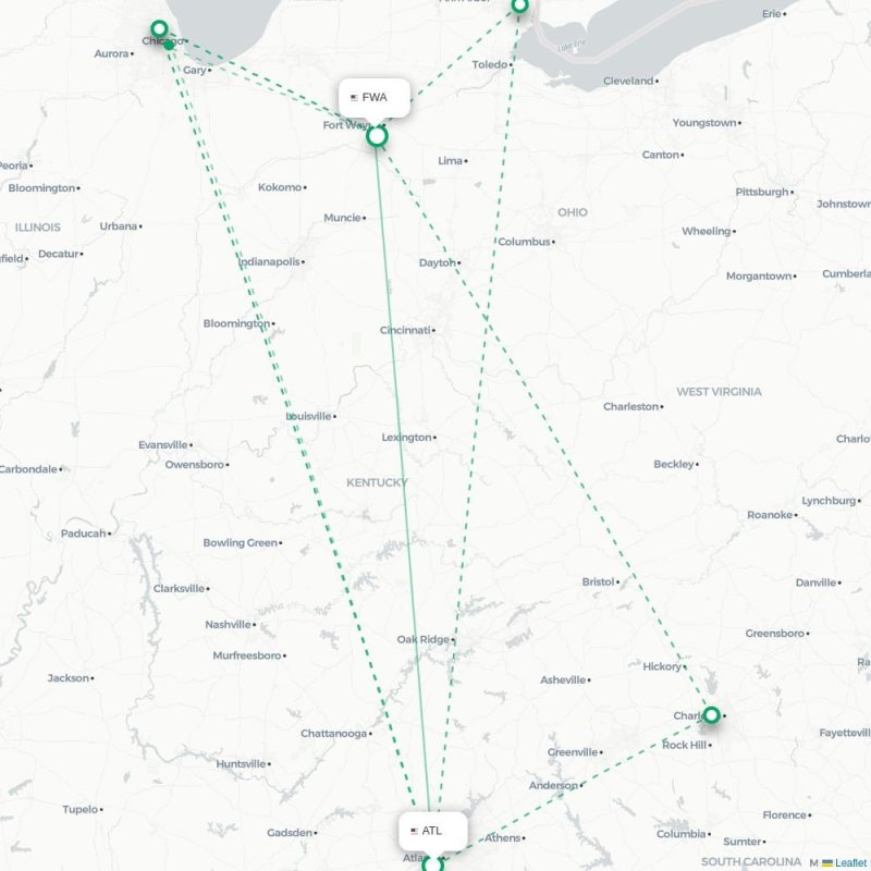 ATL - FWA route map