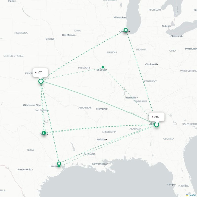 ATL - ICT route map