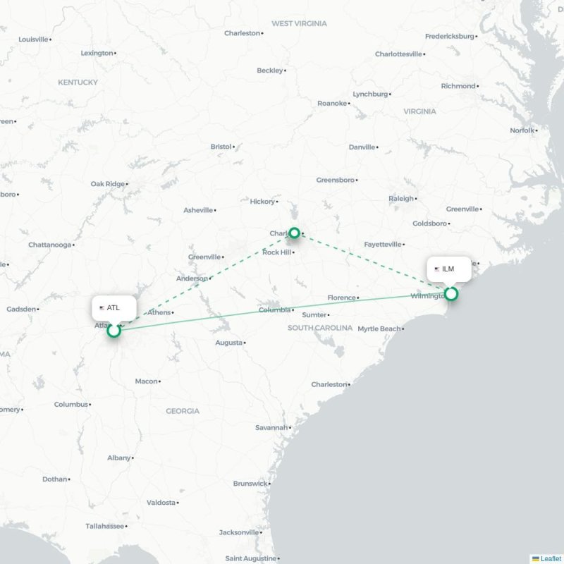 ATL - ILM route map