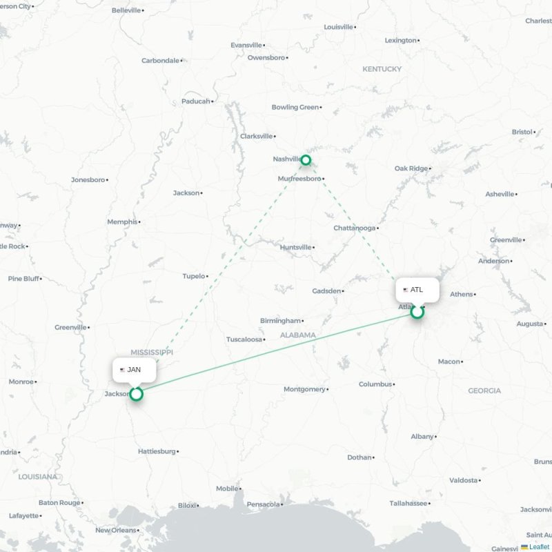 ATL - JAN route map