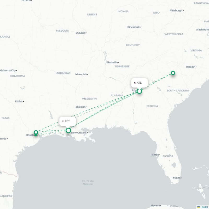 ATL - LFT route map