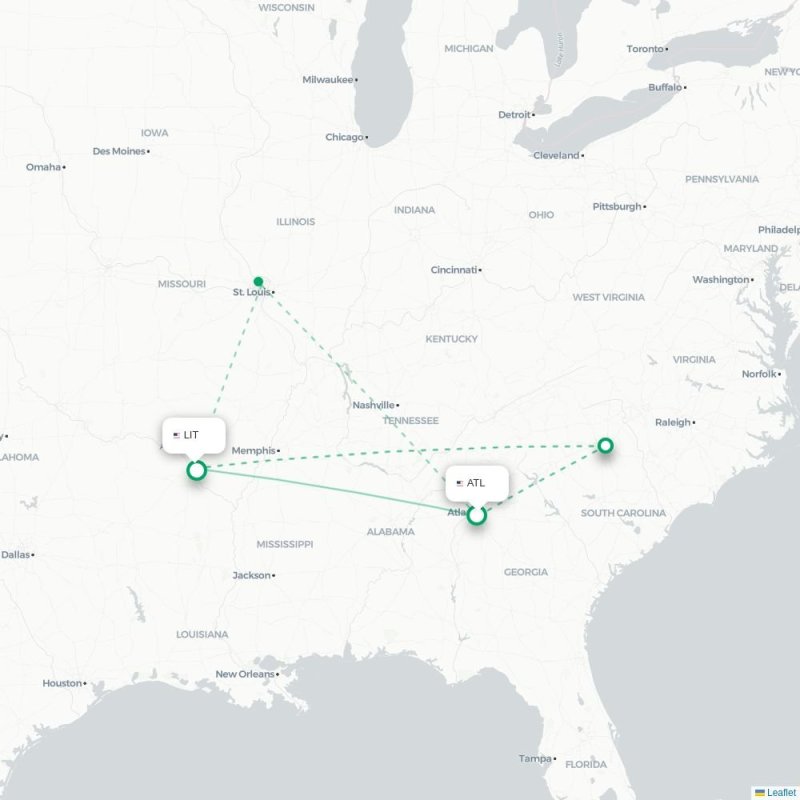 ATL - LIT route map
