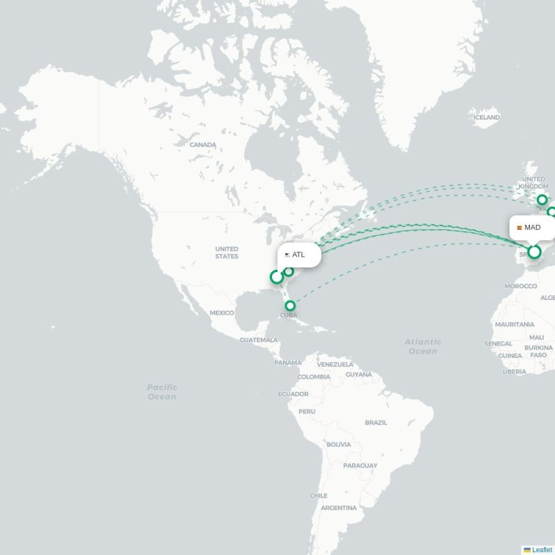 ATL - MAD route map