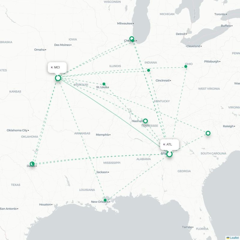 ATL - MCI route map