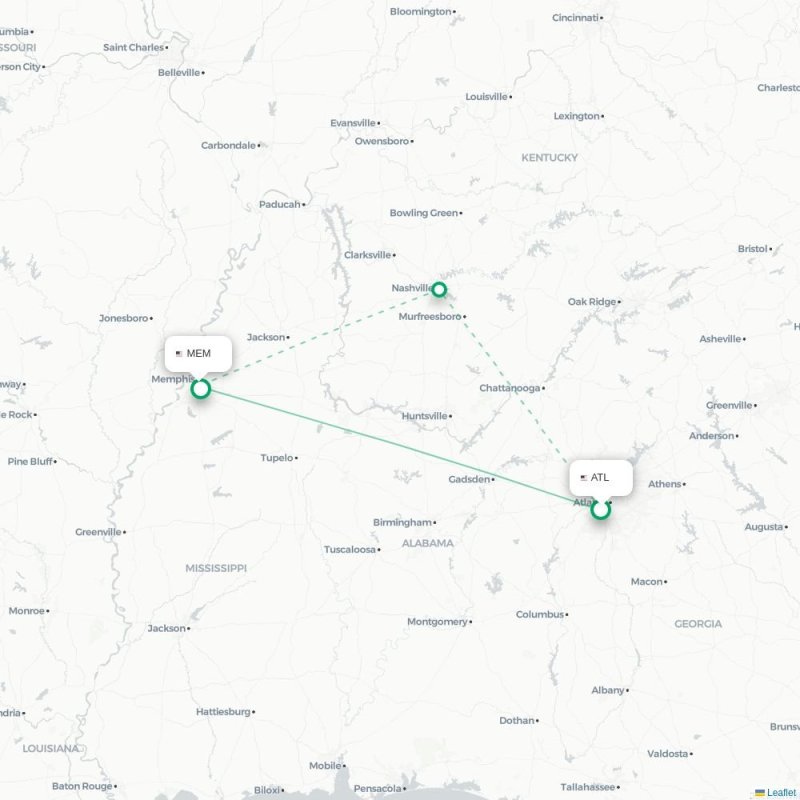 ATL - MEM route map