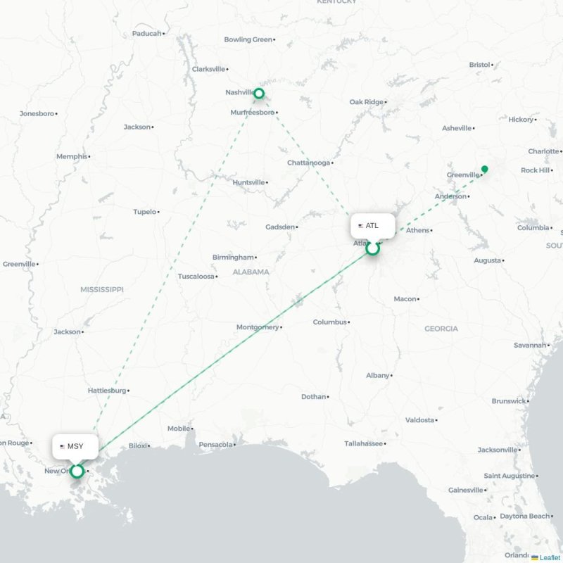 ATL - MSY route map