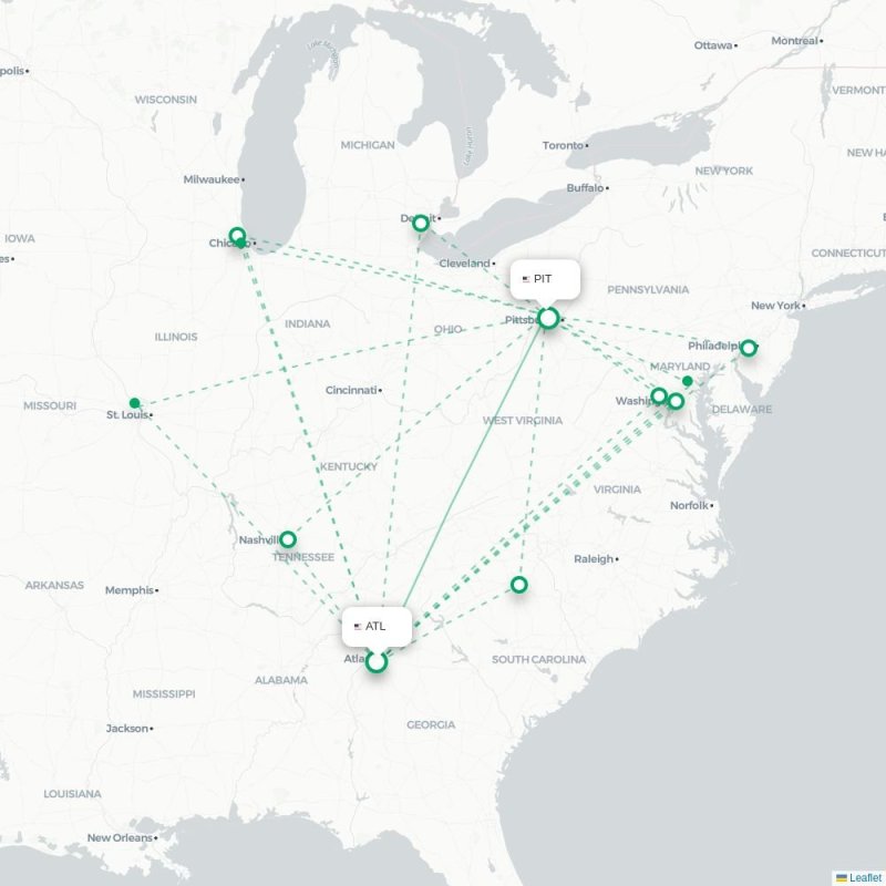 ATL - PIT route map