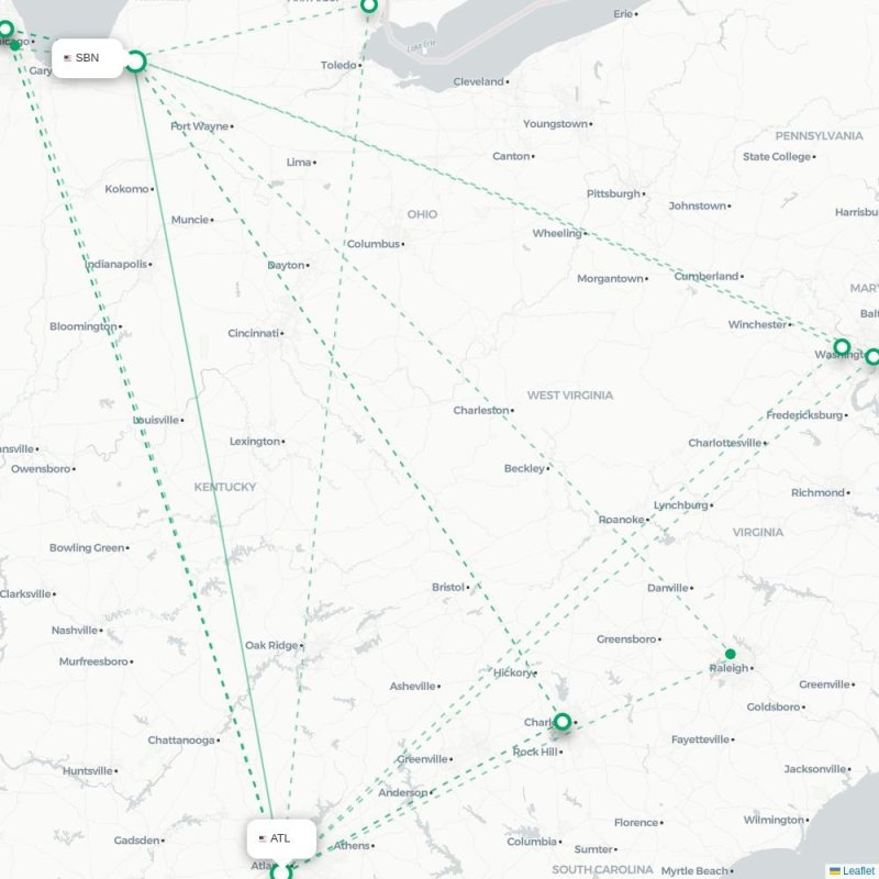 ATL - SBN route map