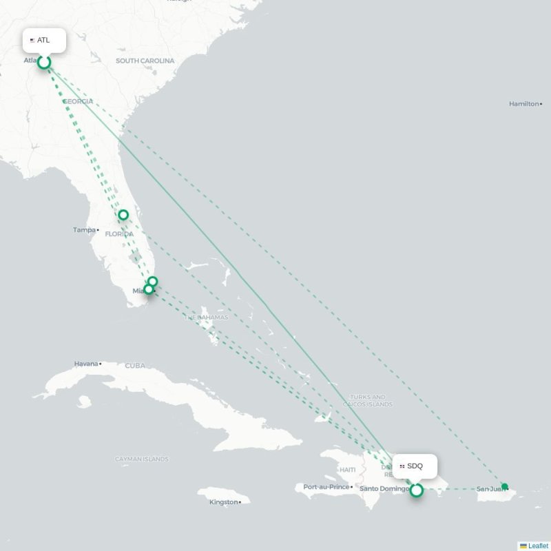 ATL - SDQ route map