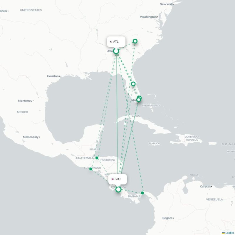 ATL - SJO route map