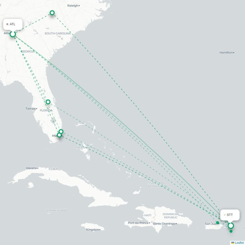 ATL - STT route map