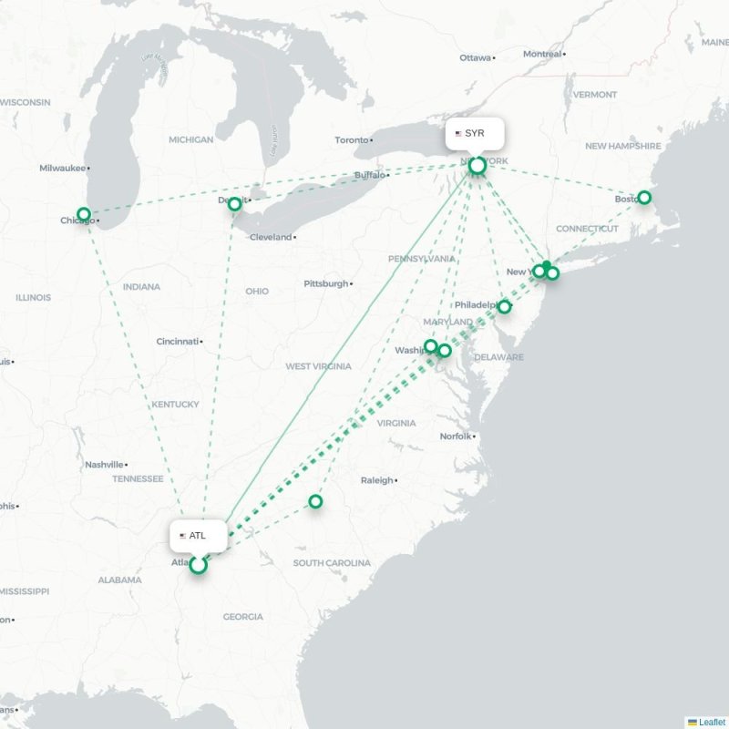 ATL - SYR route map