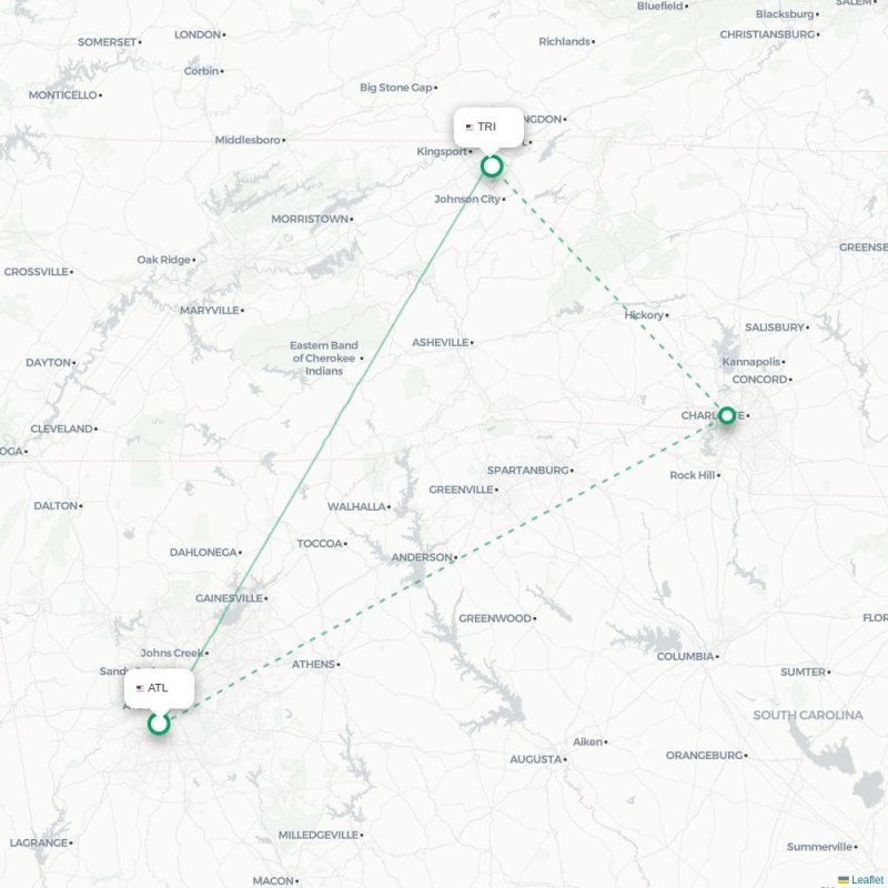 ATL - TRI route map