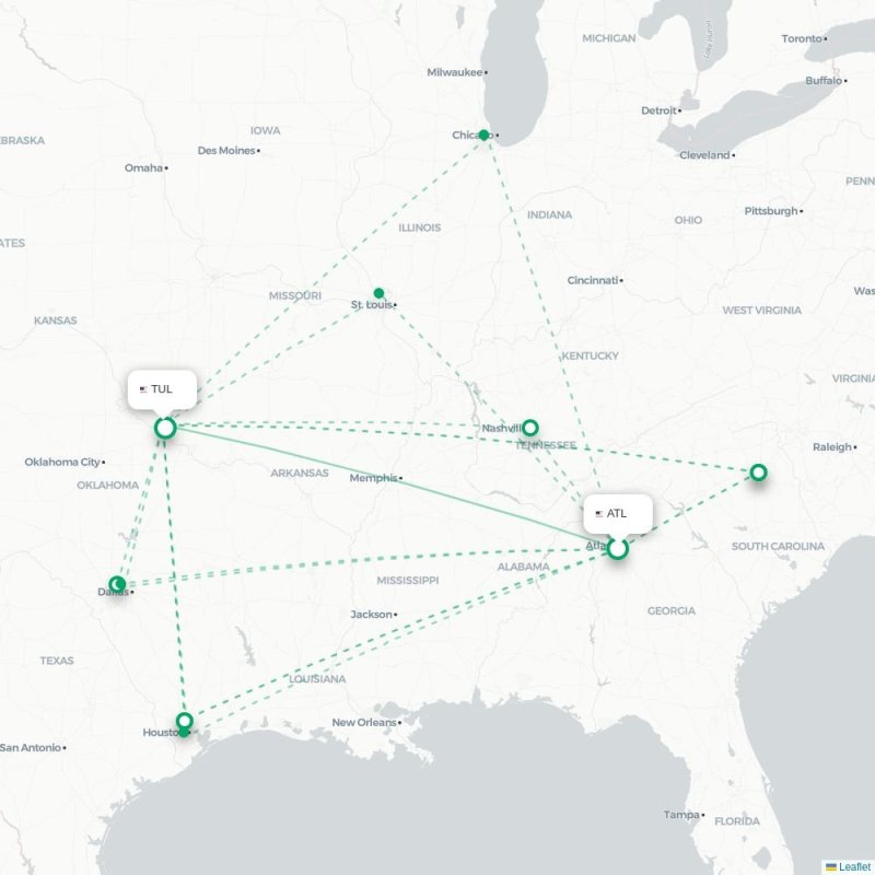 ATL - TUL route map
