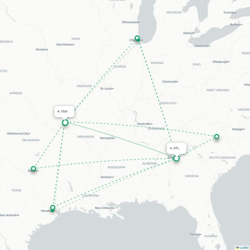 ATL - XNA route map