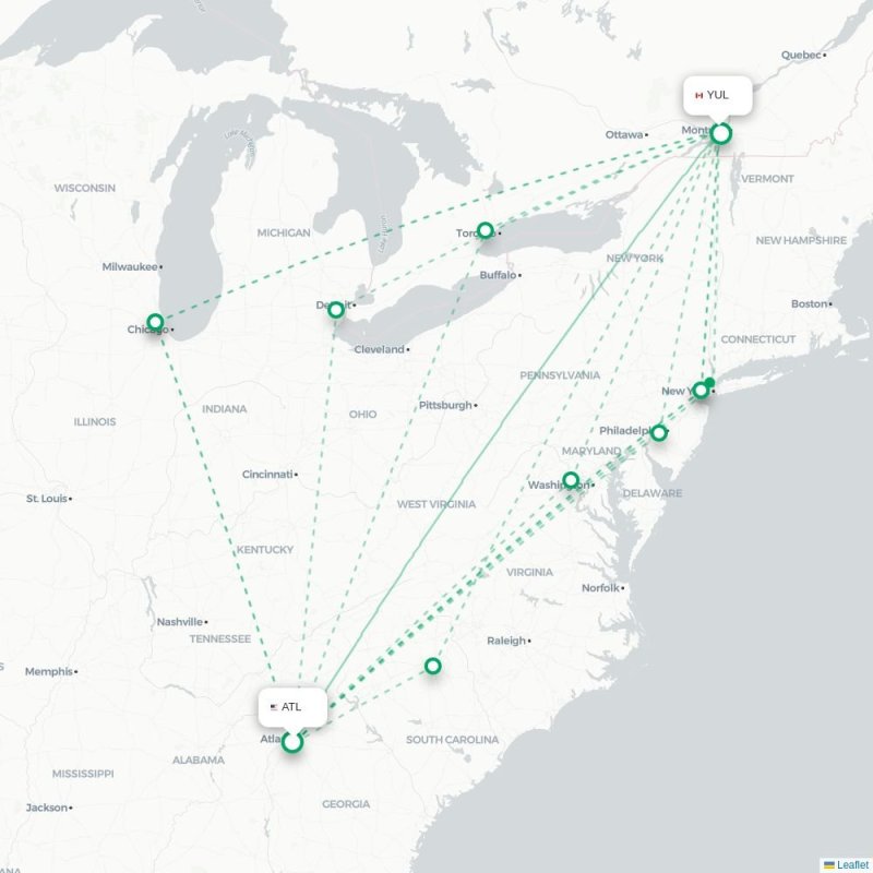 ATL - YUL route map