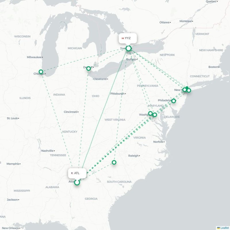 ATL - YYZ route map