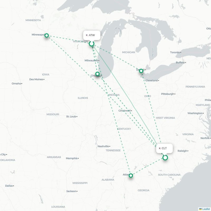 ATW - CLT route map