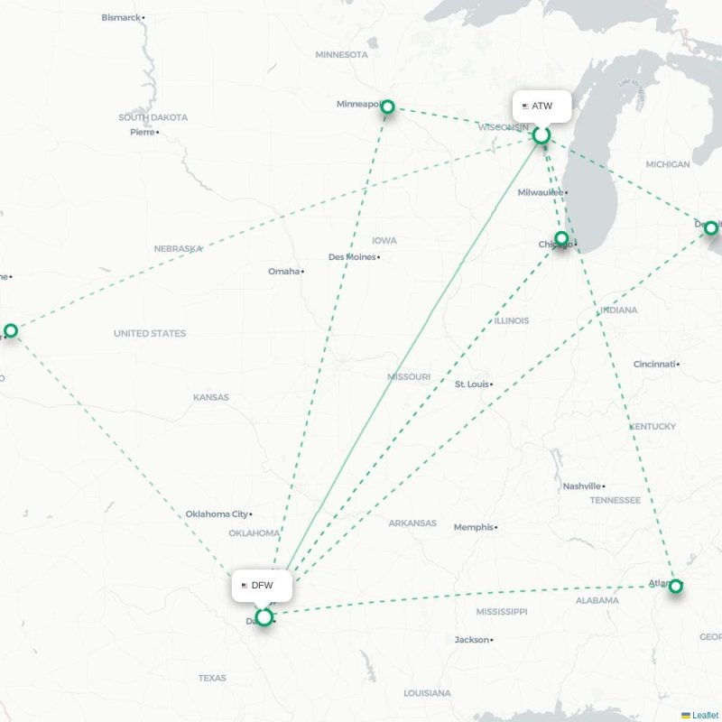 ATW - DFW route map