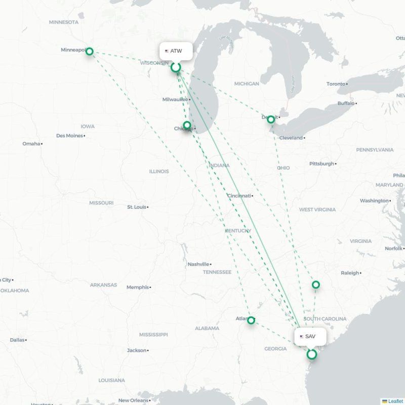 ATW - SAV route map