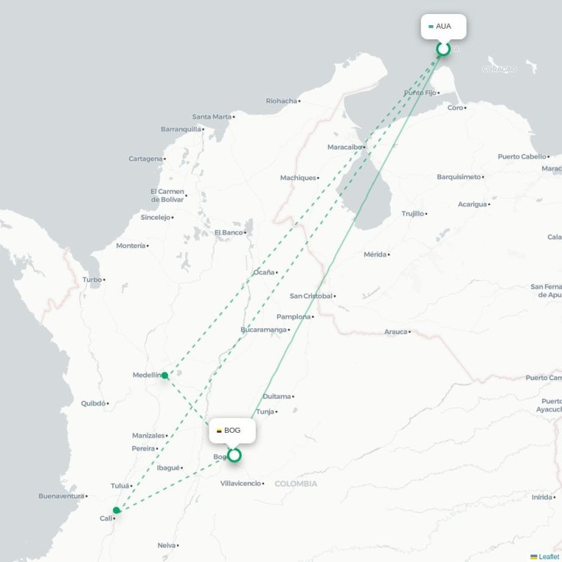 AUA - BOG route map
