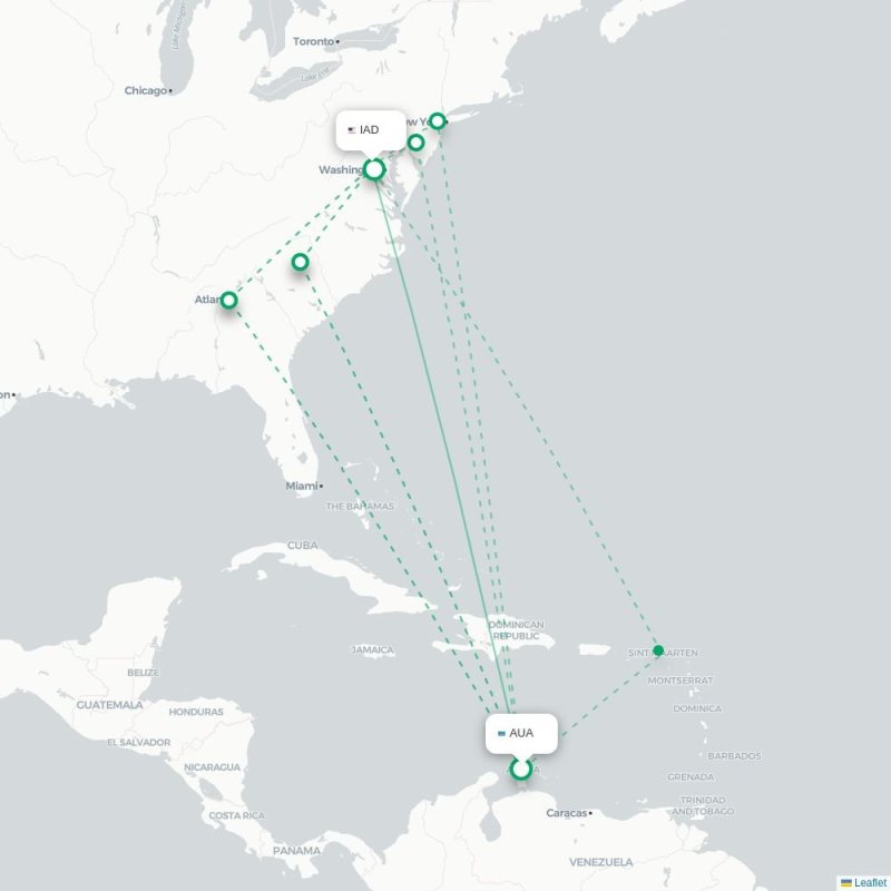 AUA - IAD route map