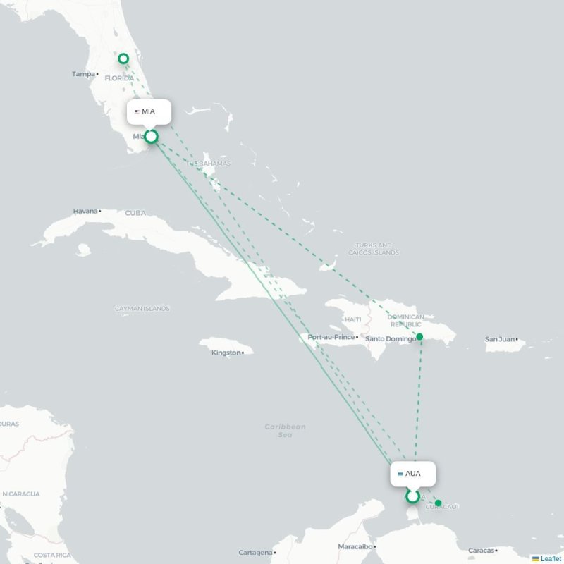 AUA - MIA route map