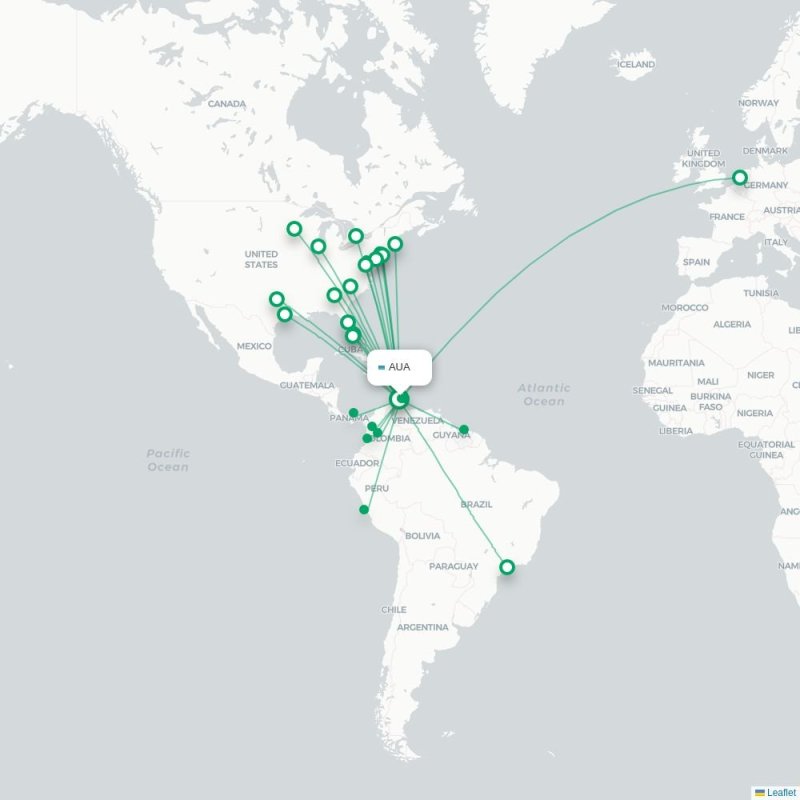 AUA - BOS route map
