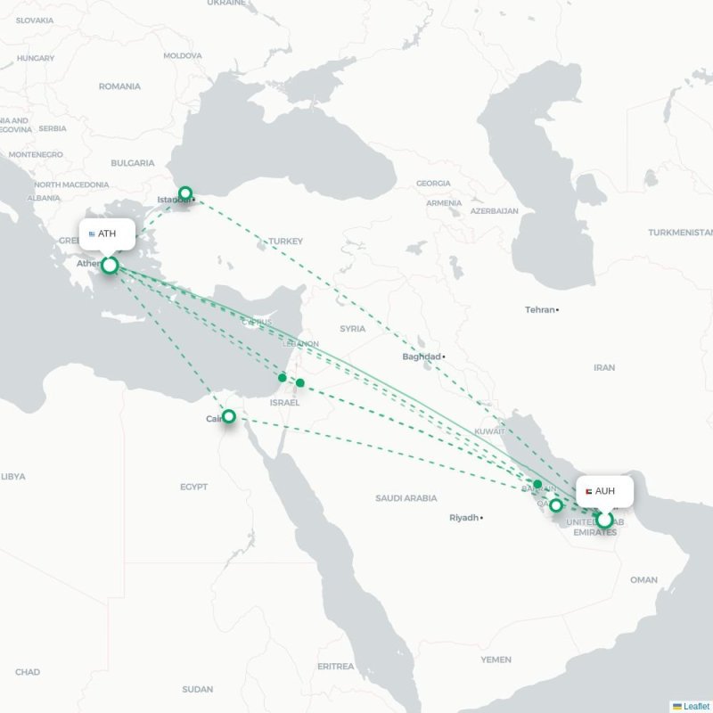 AUH - ATH route map