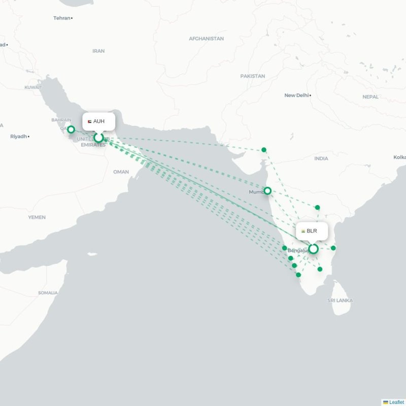 AUH - BLR route map