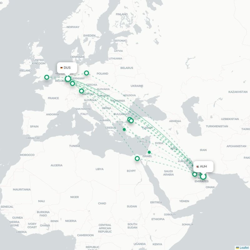 AUH - DUS route map