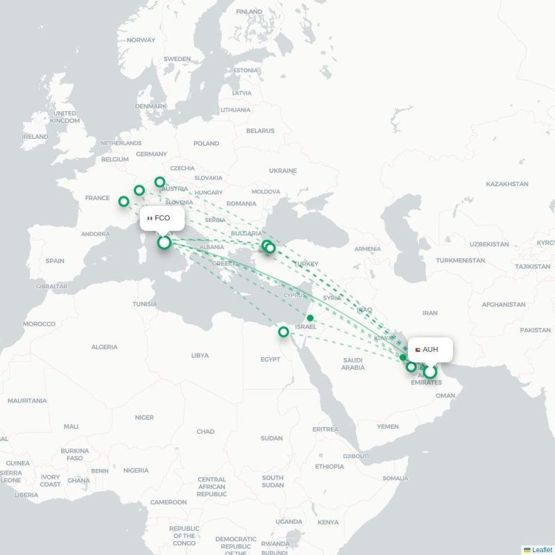 AUH - FCO route map