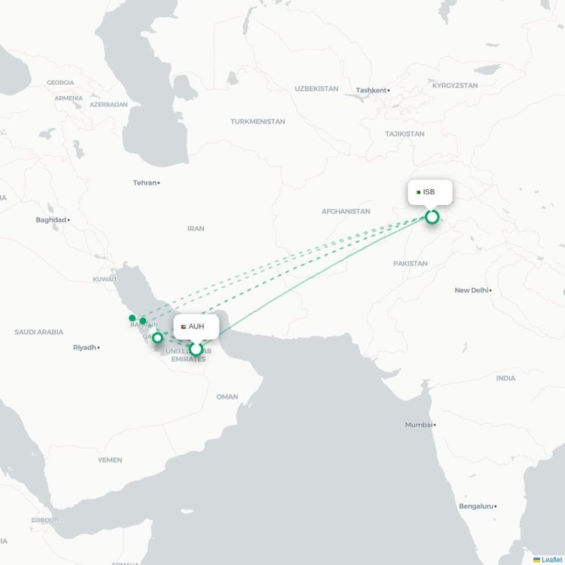 AUH - ISB route map
