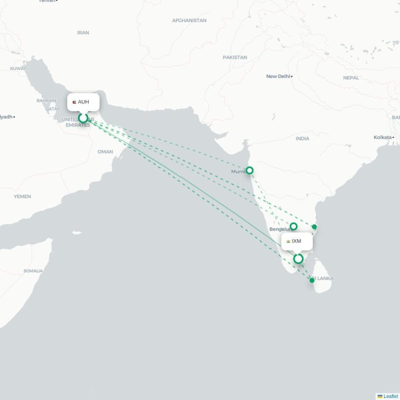 AUH - IXM route map
