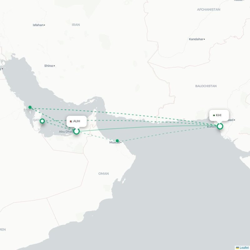 AUH - KHI route map